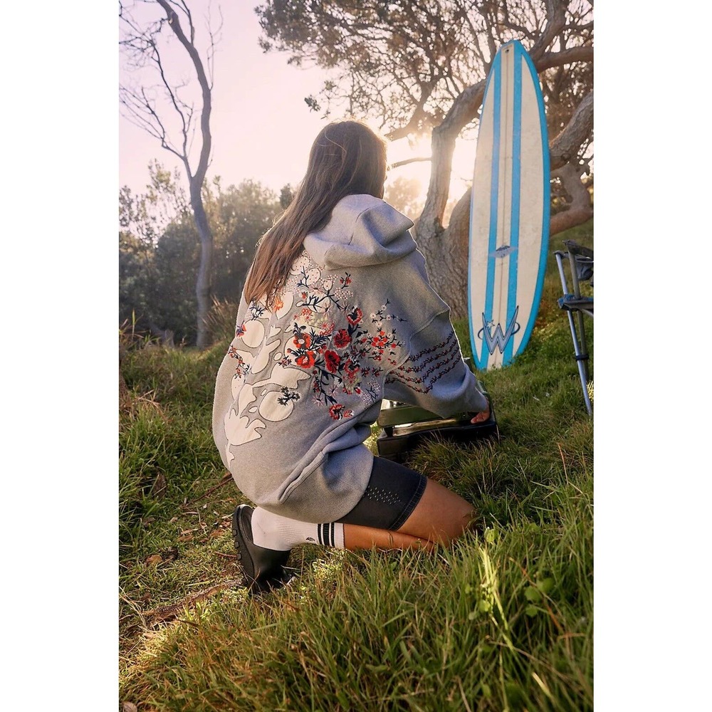 New Free People At My Best Embroidered Sweat Hoodie Sweatshirt - Picture 2 of 8